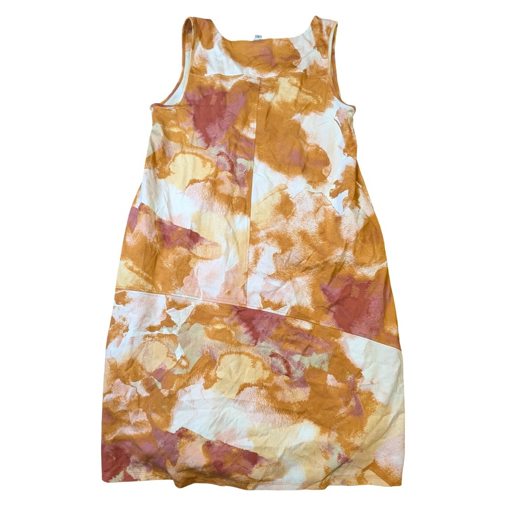MarlaWynne Women Orange Abstract V-Neck Sleeveless Midi Dress Size Petite Medium